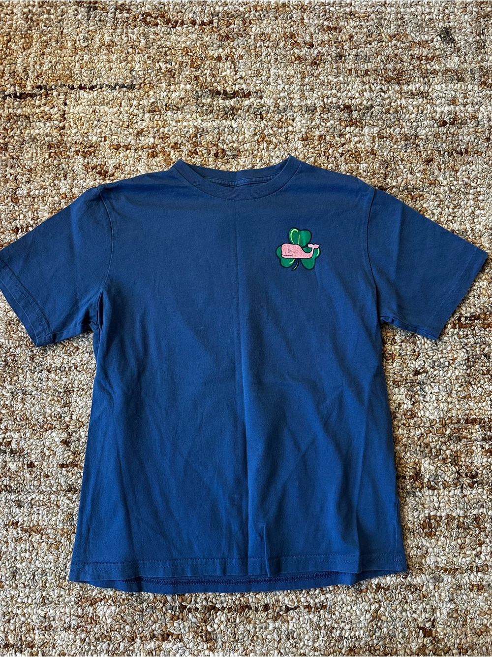 Vineyard Vines Navy Tee w/ Lucky Charm Pink Whale Graphic